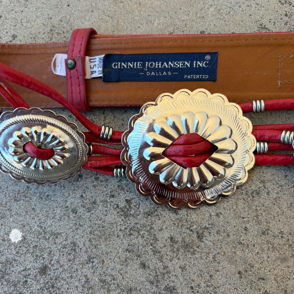 Vintage Ginnie Johansen Belt Womens Red Silver Concho Western Cowgirl Boho - Picture 3 of 7